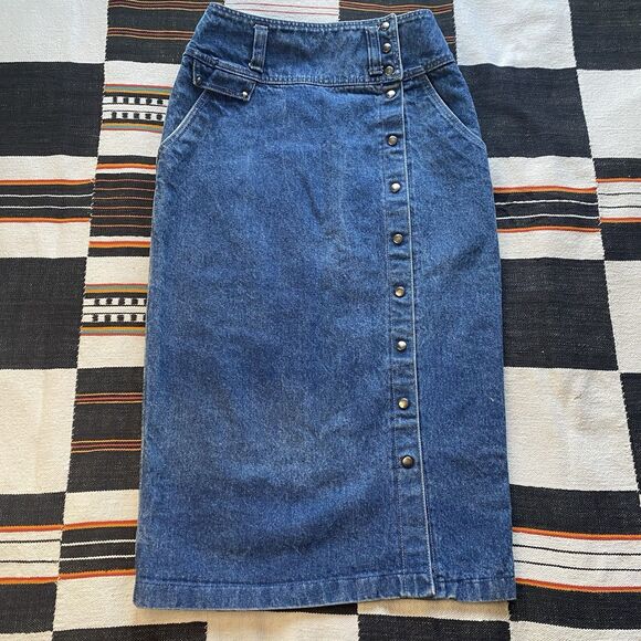 Vintage Rocky Mountain Denim Button Up Midi Skirt. USA. Small. Rare. Western. - Picture 1 of 14
